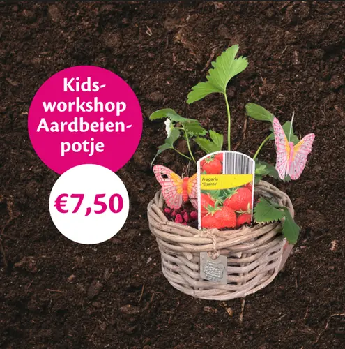 Kidsworkshop 'Aardbeienpotje maken' (vr 24 & za 25 april)