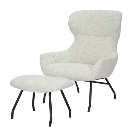 24Seven® Loungestoel Pablo met voetbankje bouclé offwhite - afbeelding 1