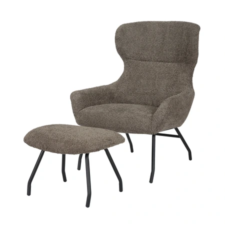 24Seven® Loungestoel Pablo met voetbankje bouclé taupe - afbeelding 1