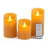 (3X) Oplaadbare Kaars Wax Okergeel Rust Bew. Vlam 7,5X10/12,5/15Cm Ind. Oplader/Ab