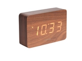 Alarm clock Square dark wood veneer, white LED - afbeelding 1