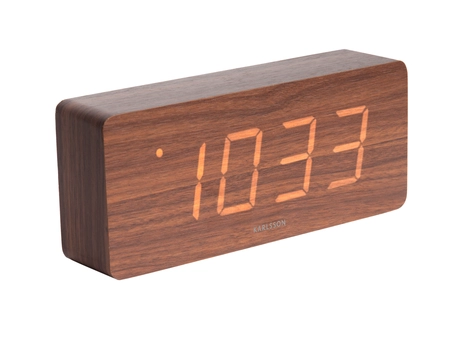 Alarm clock Tube dark wood veneer, white LED - afbeelding 1
