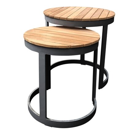 Aluminium met teakhouten Bijzettafel Zwart - Set van 2