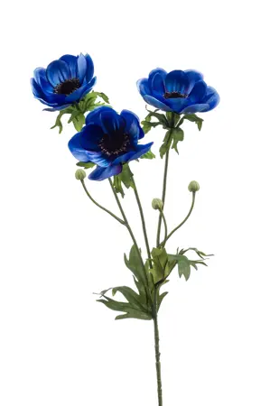 Kunstbloem Anemone spray x3 blue 75 cm