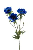Kunstbloem Anemone spray x3 blue 75 cm