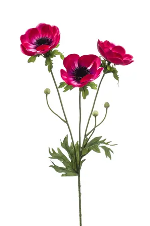 Kunstbloem Anemone spray x3 hot pink 75 cm