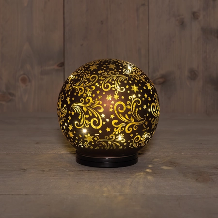 Anna's Collection Decoratiebal glas draaiend bruin met verlichting - Ø 15 cm - afbeelding 2