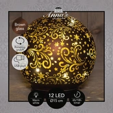 Anna's Collection Decoratiebal glas draaiend bruin met verlichting - Ø 15 cm - afbeelding 3