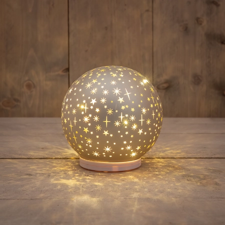 Anna's Collection Decoratiebal glas draaiend met sterren mat champagne met verlichting - Ø 15 cm - afbeelding 2