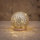 Anna's Collection Decoratiebal glas draaiend met sterren mat champagne met verlichting - Ø 15 cm - afbeelding 2