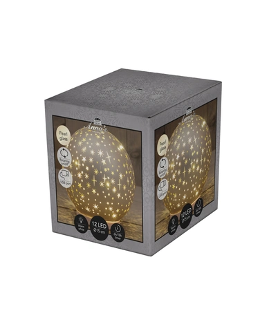Anna's Collection Decoratiebal glas draaiend met sterren mat champagne met verlichting - Ø 15 cm - afbeelding 1