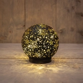 Anna's Collection Decoratiebal glas draaiend met sterren zwart met verlichting - Ø 15 cm - afbeelding 2