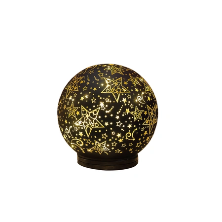 Anna's Collection Decoratiebal glas draaiend met sterren zwart met verlichting - Ø 15 cm - afbeelding 4