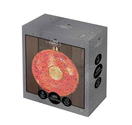 Anna's Collection Glazen donut met LED - B15xH16cm Roze - afbeelding 2