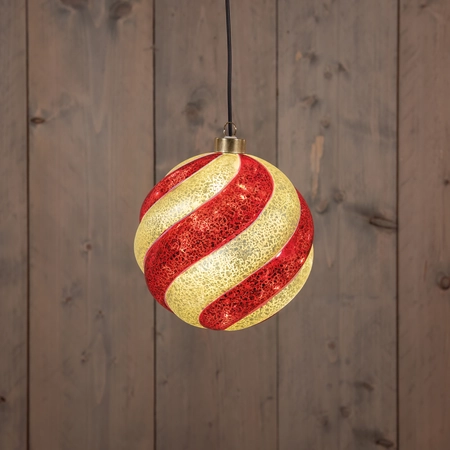 Anna's Collection Glazen kerstbal draaiend met LED - D15cm Rood en wit - afbeelding 2