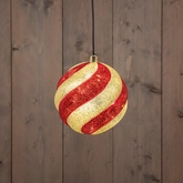 Anna's Collection Glazen kerstbal draaiend met LED - D15cm Rood en wit - afbeelding 2