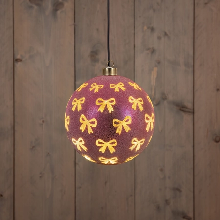 Anna's Collection Glazen kerstbal draaiend met LED - D15cm Roze - afbeelding 2
