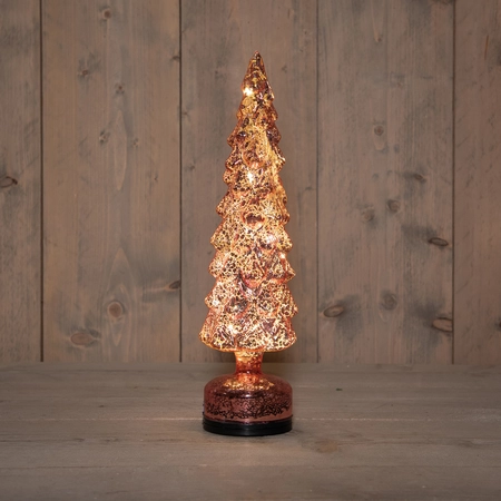 Anna's Collection Glazen kerstboom draaiend met LED - D10xH38,5cm Roze - afbeelding 3