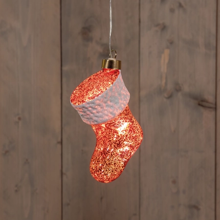 Anna's Collection Glazen kerstsok met LED - B11xH13,4cm Rood - afbeelding 3