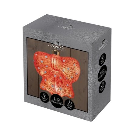 Anna's Collection Glazen strik met LED - B14,8xH13,5cm Rood - afbeelding 2