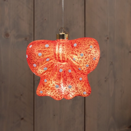 Anna's Collection Glazen strik met LED - B14,8xH13,5cm Rood - afbeelding 3
