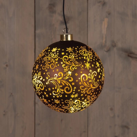 Anna's Collection Kerstbal glas draaiend bruin met verlichting - Ø 15 cm - afbeelding 2