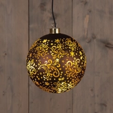 Anna's Collection Kerstbal glas draaiend bruin met verlichting - Ø 15 cm - afbeelding 2
