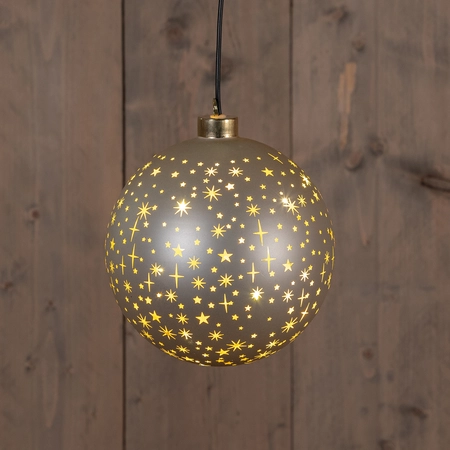 Anna's Collection Kerstbal glas draaiend met sterren mat champagne met verlichting - Ø 15 cm - afbeelding 2