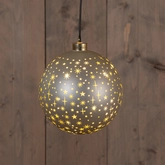 Anna's Collection Kerstbal glas draaiend met sterren mat champagne met verlichting - Ø 15 cm - afbeelding 2