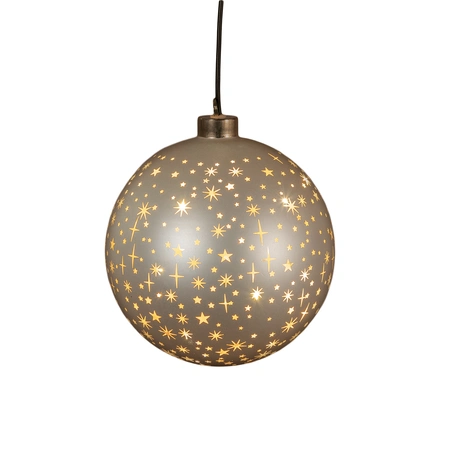 Anna's Collection Kerstbal glas draaiend met sterren mat champagne met verlichting - Ø 15 cm - afbeelding 4