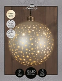 Anna's Collection Kerstbal glas draaiend met sterren mat champagne met verlichting - Ø 15 cm - afbeelding 3