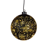 Anna's Collection Kerstbal glas draaiend met sterren zwart met verlichting - Ø 15 cm - afbeelding 4