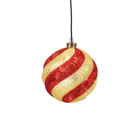 Anna's Collection Kerstbal glas draaiend rood/wit met verlichting - Ø 15 cm