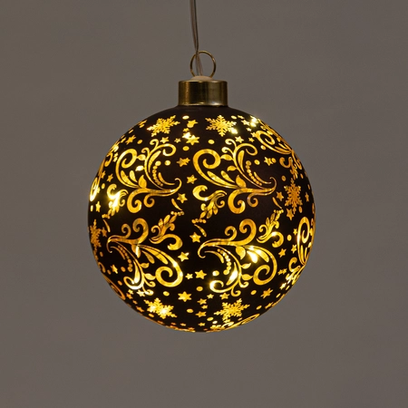 Anna's Collection Kerstbal glas met sterren bruin/goud met verlichting - Ø 10 cm
