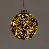 Anna's Collection Kerstbal glas met sterren bruin/goud met verlichting - Ø 10 cm