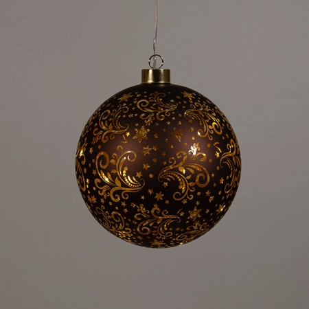 Anna's Collection Kerstbal glas met sterren bruin/goud met verlichting - Ø 15 cm