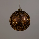 Anna's Collection Kerstbal glas met sterren bruin/goud met verlichting - Ø 15 cm