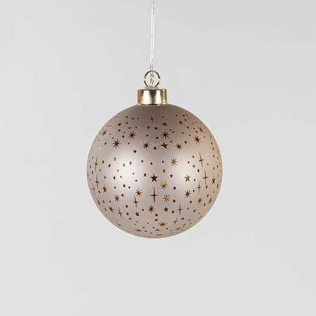 Anna's Collection Kerstbal glas met sterren mat champagne met verlichting - Ø 10 cm