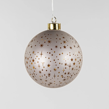 Anna's Collection Kerstbal glas met sterren mat champagne met verlichting - Ø 12 cm