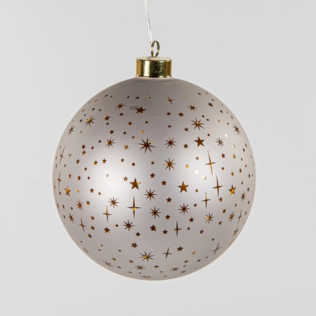 Anna's Collection Kerstbal glas met sterren mat champagne met verlichting - Ø 15 cm