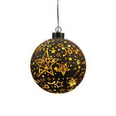 Anna's Collection Kerstbal glas met sterren zwart/goud met verlichting - Ø 12 cm