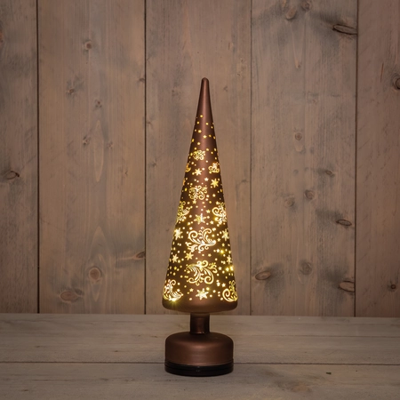 Anna's Collection Kerstboom glas bruin - draaifunctie en verlichting - Ø 9 x H 39 cm - afbeelding 2