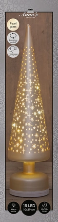 Anna's Collection Kerstboom glas mat champagne met sterren - draaifunctie en verlichting - Ø 9 x H 39 cm - afbeelding 3