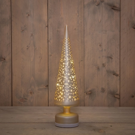 Anna's Collection Kerstboom glas mat champagne met sterren - draaifunctie en verlichting - Ø 9 x H 39 cm - afbeelding 2