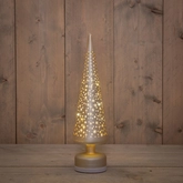 Anna's Collection Kerstboom glas mat champagne met sterren - draaifunctie en verlichting - Ø 9 x H 39 cm - afbeelding 2