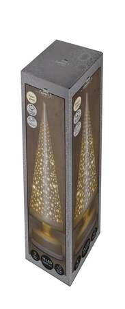 Anna's Collection Kerstboom glas mat champagne met sterren - draaifunctie en verlichting - Ø 9 x H 39 cm - afbeelding 1