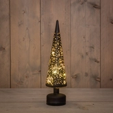Anna's Collection Kerstboom glas zwart met sterren - draaifunctie en verlichting - Ø 9 x H 39 cm - afbeelding 2