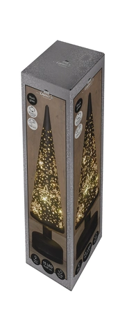 Anna's Collection Kerstboom glas zwart met sterren - draaifunctie en verlichting - Ø 9 x H 39 cm - afbeelding 1