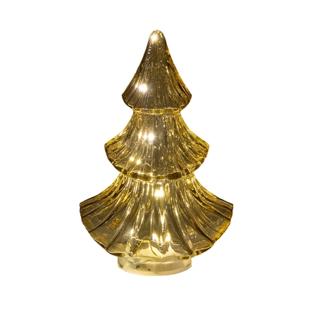 Anna's Collection Kerstboompje glas amber met verlichting - Ø 15,5 x H 24 cm