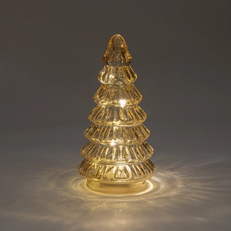 Anna's Collection Kerstboompje glas amber met verlichting - D 9 x H 18,5 cm - afbeelding 3
